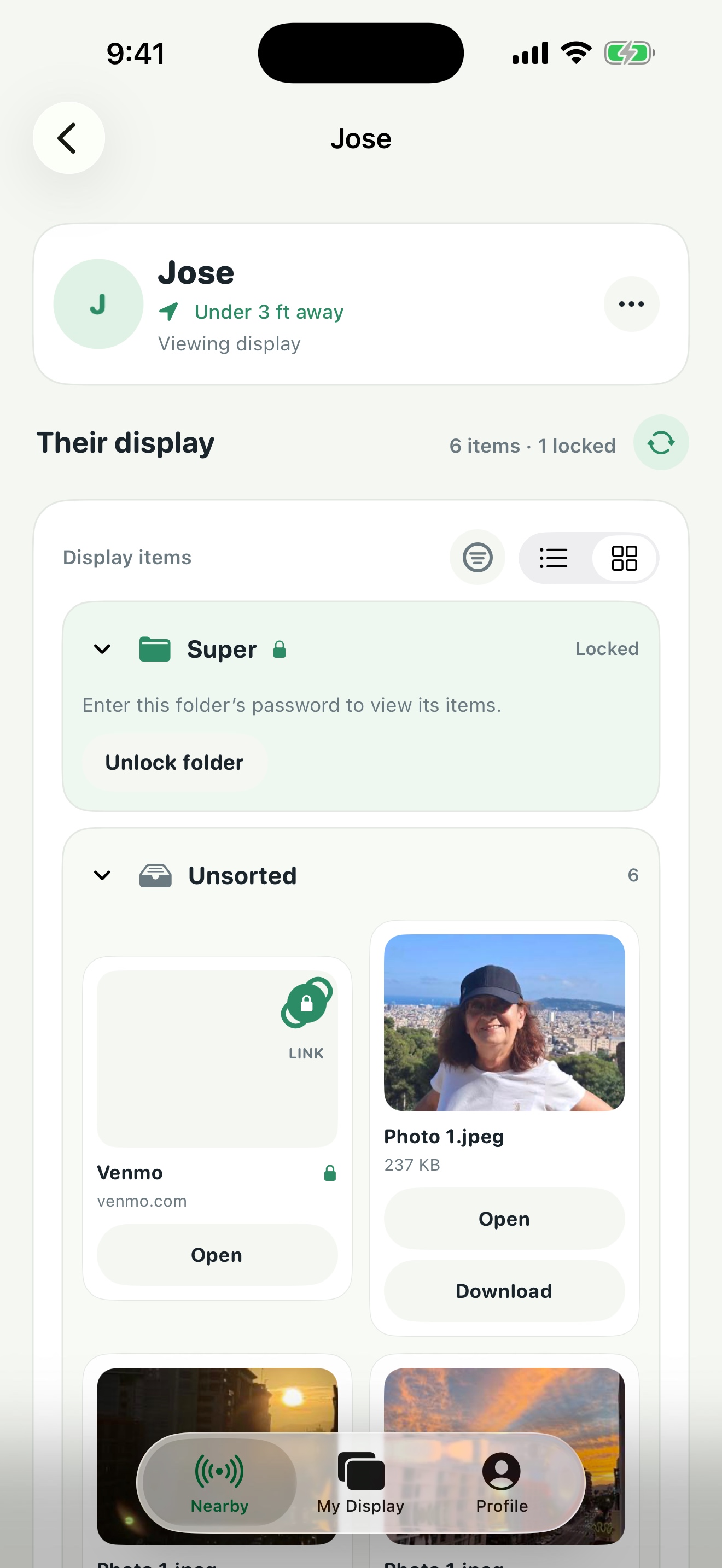 A nearby display with a prepared list of shareable items