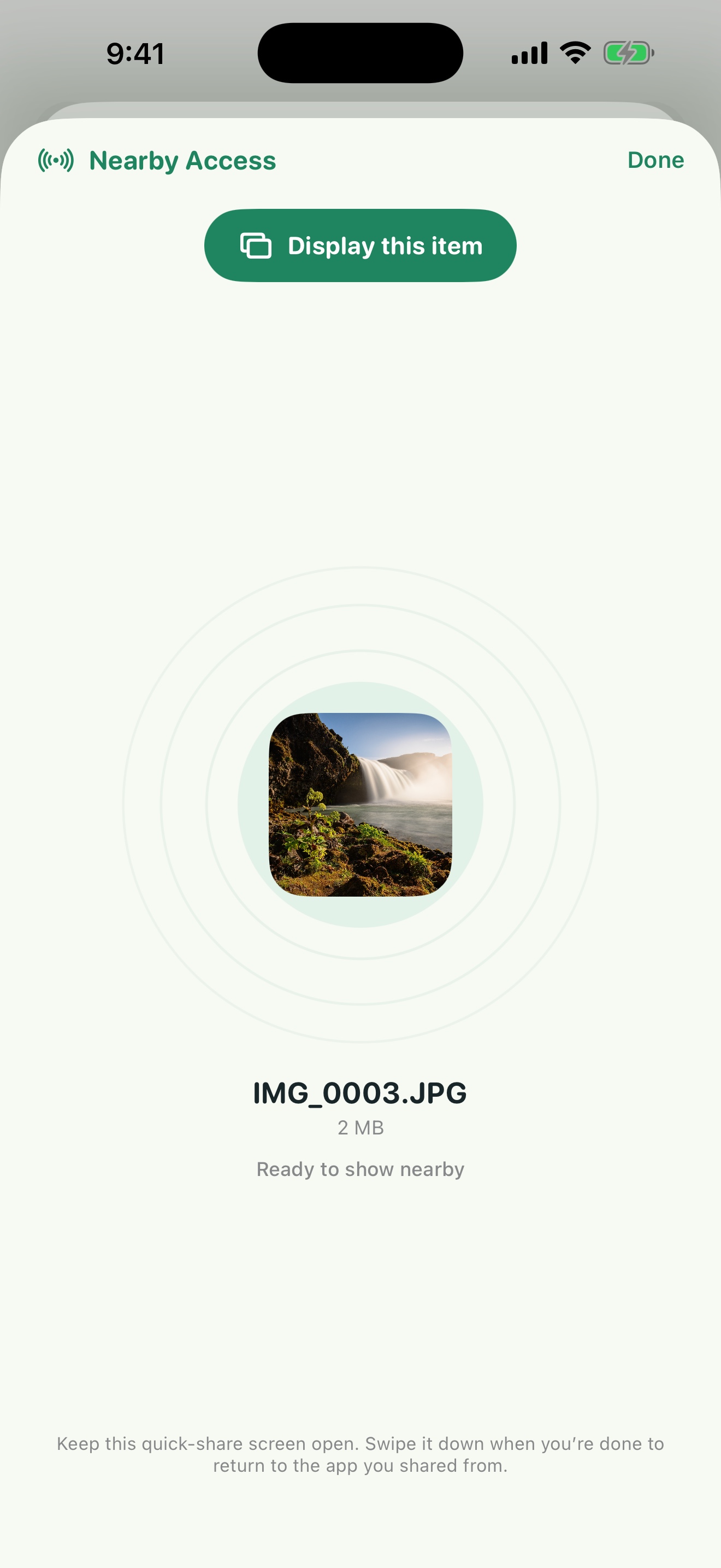 Quick Access ready to add a selected photo to a nearby display